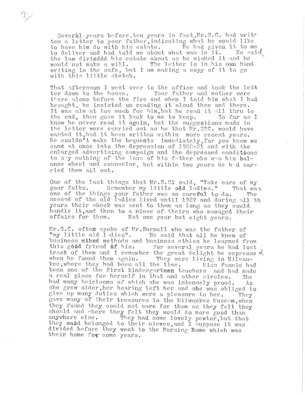 Typewritten page 2 of the 1931 remembrance