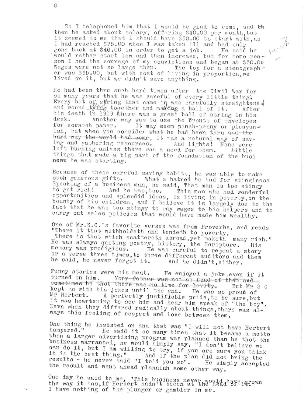 Typewritten page 8 of the 1931 remembrance