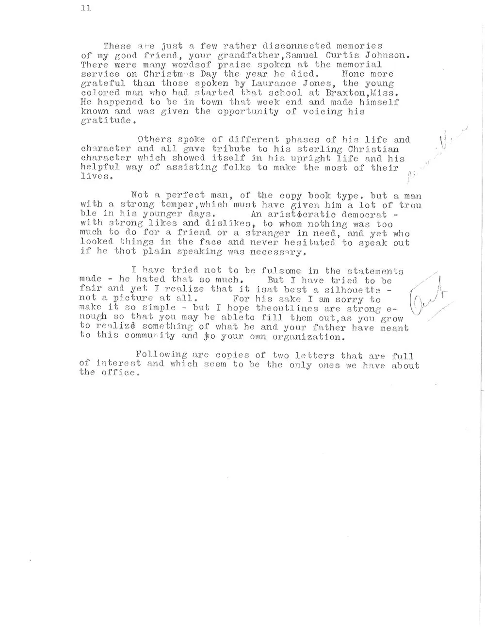 Typewritten page 11 of the 1931 remembrance